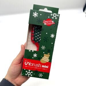 New UNbrush Mini Detangling Hairbrush Red Green Travel Gift Holiday Snowflakes